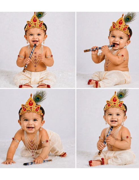 Krishna Light Pearl Jewellery Set for Kids/Janmashtami/Krishna Accessory for Kids/Infant Bal Gopal/Kanha Bal Krishna Mukut/Krishna Jewelry Set 0-8 Years