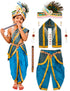 Krishna Costume with Heavy Jewellery and Pagdi and Brocade - Janmashtami Complete Premium Dress for Baby Kanha Boys & Girls - Light Blue