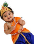 Krishna Costume with Heavy Jewellery and Mukut Set - Janmashtami Premium Dress for Baby Kanha Boys & Girls - Blue & Orange