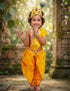 Krishna Yellow Polka Dot Costume Dhoti Patka with Heavy Pearl Jewellery and Mukut Set - Janmashtami Dress Costume for Baby Kanha - Boys & Girls