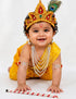 Krishna Yellow Polka Dot Costume Dhoti Patka with Heavy Pearl Jewellery and Mukut Set - Janmashtami Dress Costume for Baby Kanha - Boys & Girls