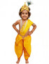 BookMyCostume Krishna Yellow Polka Dot Costume Dhoti Patka with Heavy Pearl Jewellery and Mukut Set - Janmashtami Dress Costume for Baby Kanha - Boys & Girls