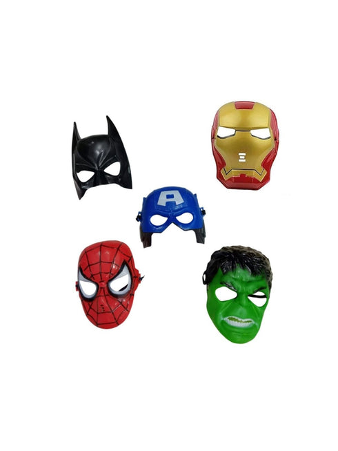 BookMyCostume Pack of 5 Superhero Plastic Mask Kids Fancy Dress Accessories