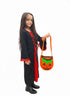 Red and Black Halloween Costume for Girls | Witch Costume for Girls Gown with Scary Attached Hood and Pumpkin Basket Combo