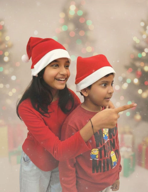 Christmas Set of 2 Santa Caps Combo Adults Fancy Dress Accessory - Adults Size