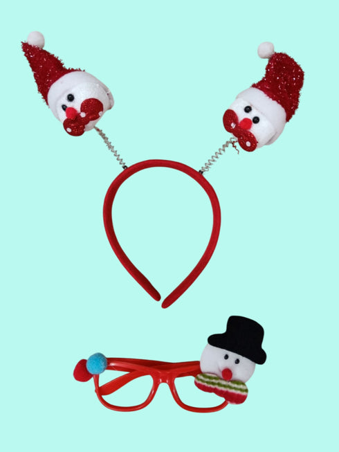 BookMyCostume Christmas Accessory Combo for Girls- Christmas Snowman Santa Eye Glasses and Christmas Bouncing Snowman Headband for Girls