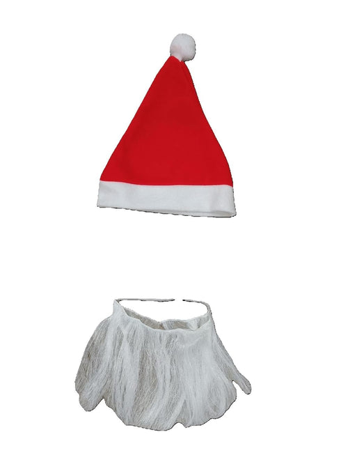 BookMyCostume Christmas Accessory Set Santa Cap and Beard for Adults Fancy Dress Accessory