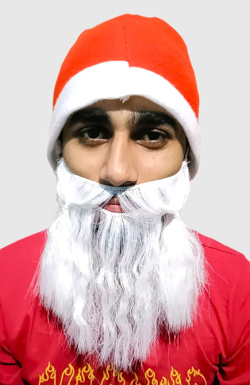 BookMyCostume Christmas Accessory Set Santa Cap and Beard for Adults Fancy Dress Accessory