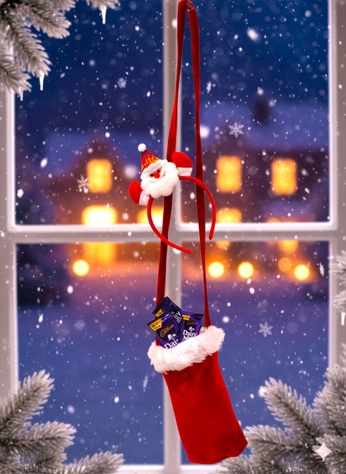 BookMyCostume Pack of 2 Christmas Accessory Set Santa Headband and Goodies Bag Combo For Girls | Kids