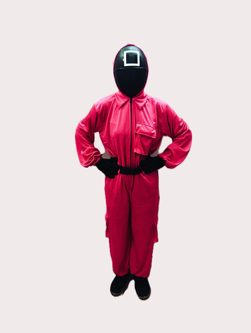 Survival Drama Korean TV Series Game Costume with Attached Hood, Assorted Plastic Mask & Belt - Halloween Cosplay Outfit for Adults | For Girls and Women