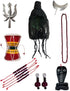 Shiva Accessories for Men | Complete Shankar Bhagwan Jewellery Set - Trishul, Damru, Rudraksha, Sarp, Chand & Wig for Shivratri and Fancy Dress Costume Accessory