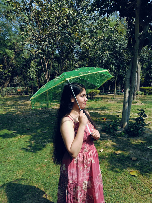 BookMyCostume Net Parasol Umbrella with Embroidery – Kids & Adults Costume Accessories for Photoshoots, Decorations & Special Occasions