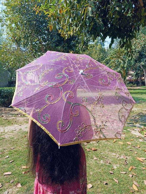 BookMyCostume Net Parasol Umbrella with Embroidery – Kids & Adults Costume Accessories for Photoshoots, Decorations & Special Occasions