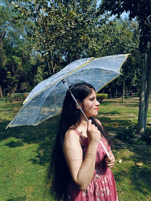 BookMyCostume Net Parasol Umbrella with Embroidery – Kids & Adults Costume Accessories for Photoshoots, Decorations & Special Occasions
