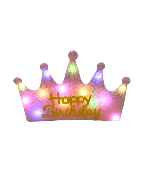 BookMyCostume Assorted Glowing LED Happy Birthday Headband Crown Accessories for Girls – 3 Modes Changing Lights, Sparkly Birthday Crown with Adjustable Size for Party and Celebration