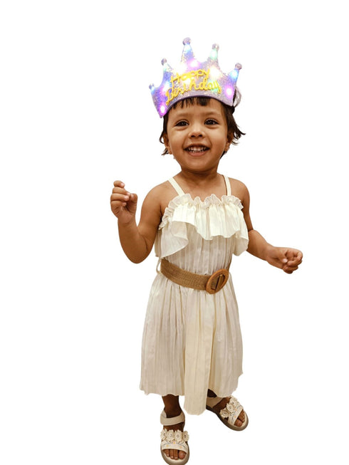 BookMyCostume Assorted Glowing LED Happy Birthday Headband Crown Accessories for Girls – 3 Modes Changing Lights, Sparkly Birthday Crown with Adjustable Size for Party and Celebration