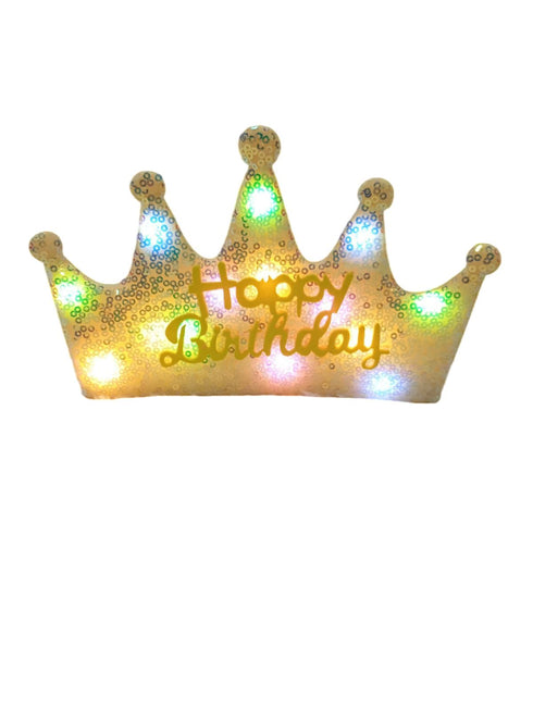 BookMyCostume Assorted Glowing LED Happy Birthday Headband Crown Accessories for Girls – 3 Modes Changing Lights, Sparkly Birthday Crown with Adjustable Size for Party and Celebration