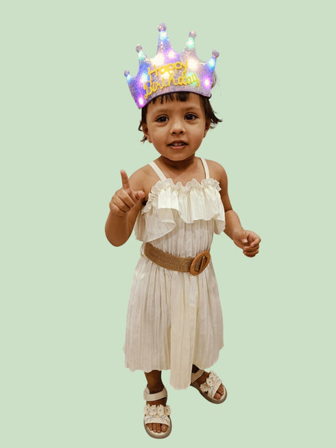 BookMyCostume Assorted Glowing LED Happy Birthday Headband Crown Accessories for Girls – 3 Modes Changing Lights, Sparkly Birthday Crown with Adjustable Size for Party and Celebration