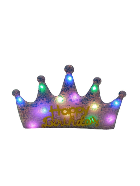 BookMyCostume Assorted Glowing LED Happy Birthday Headband Crown Accessories for Girls – 3 Modes Changing Lights, Sparkly Birthday Crown with Adjustable Size for Party and Celebration