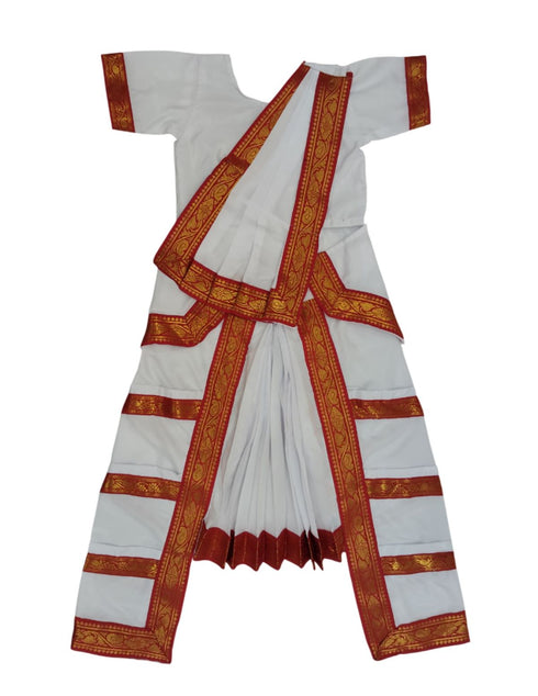 Red & White Bharatanatyam Saree Indian Classical Dance Costume for Girls | Kids & Adult Fancy Dress Costume