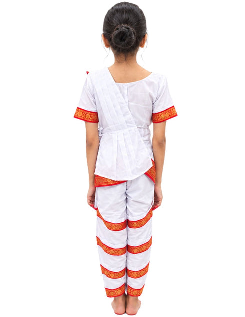 Red & White Bharatanatyam Saree Indian Classical Dance Costume for Girls | Kids & Adult Fancy Dress Costume