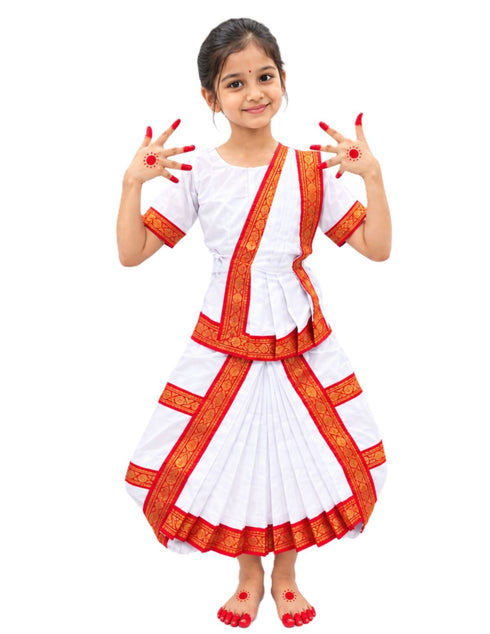 Red & White Bharatanatyam Saree Indian Classical Dance Costume for Girls | Kids & Adult Fancy Dress Costume