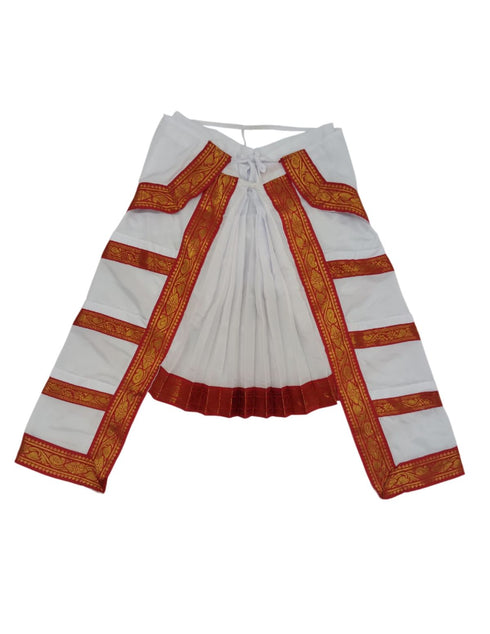 BookMyCostume Red & White Bharatanatyam Saree Indian Classical Dance Costume for Girls | Kids & Adult Fancy Dress Costume