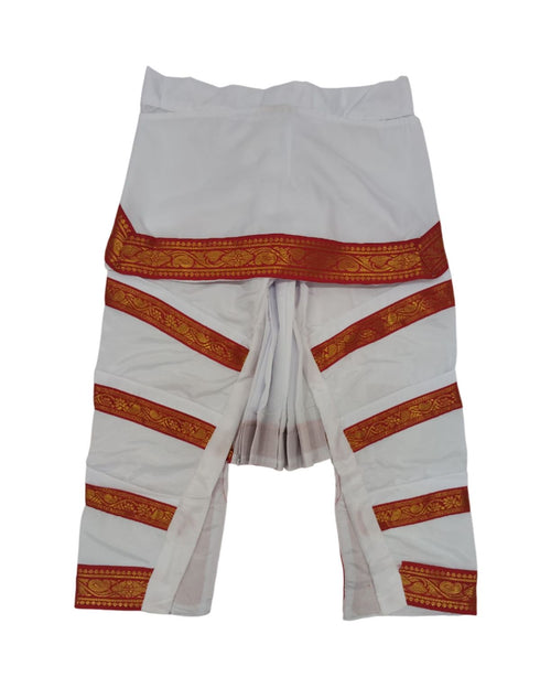 BookMyCostume Red & White Bharatanatyam Saree Indian Classical Dance Costume for Girls | Kids & Adult Fancy Dress Costume