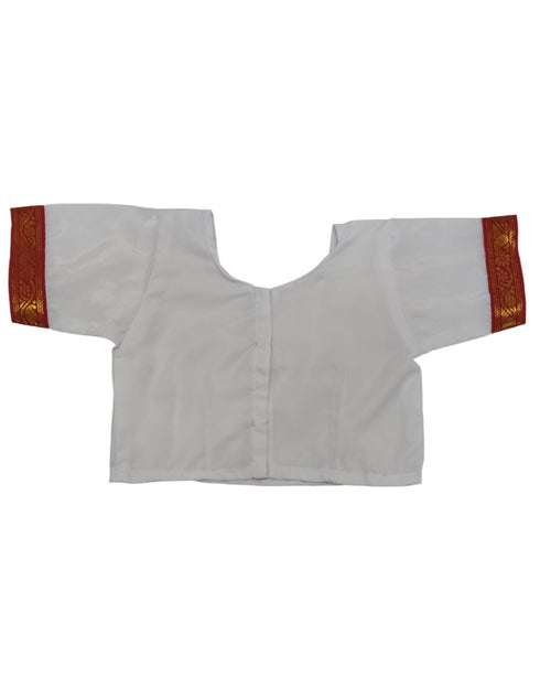 BookMyCostume Red & White Bharatanatyam Saree Indian Classical Dance Costume for Girls | Kids & Adult Fancy Dress Costume