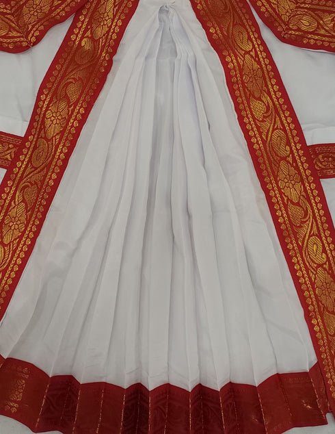 Red & White Bharatanatyam Saree Indian Classical Dance Costume for Girls | Kids & Adult Fancy Dress Costume