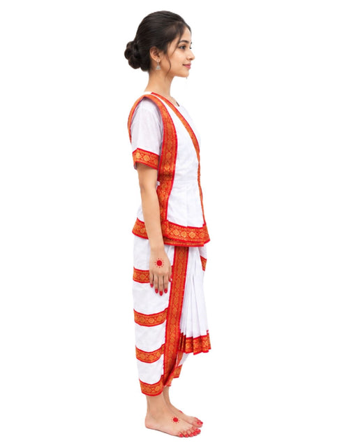 Red & White Bharatanatyam Saree Indian Classical Dance Costume for Girls | Kids & Adult Fancy Dress Costume