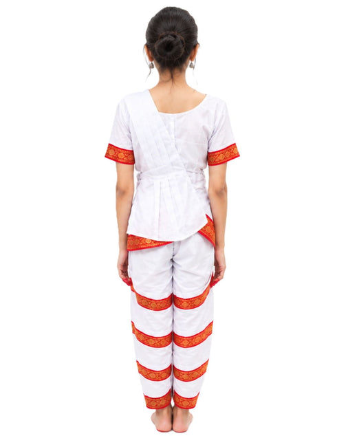 Red & White Bharatanatyam Saree Indian Classical Dance Costume for Girls | Kids & Adult Fancy Dress Costume