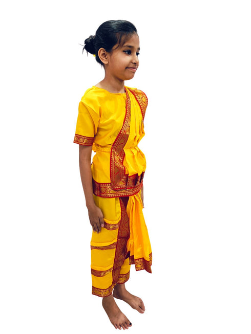 BookMyCostume Yellow & Red Bharatanatyam Saree Indian Classical Dance Costume for Girls | Kids & Adult Fancy Dress Costume