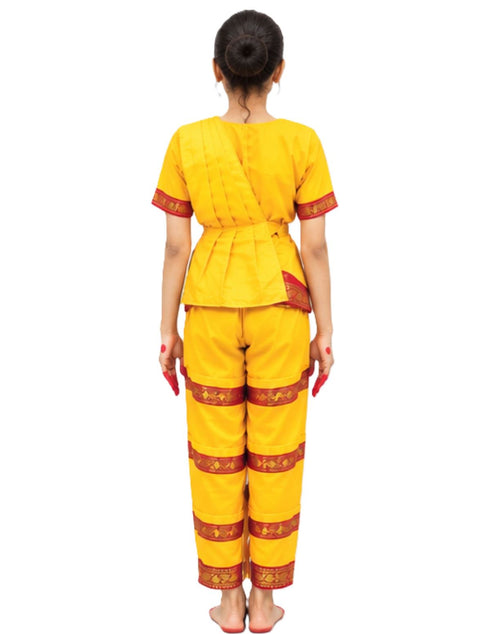 Yellow & Red Bharatanatyam Saree Indian Classical Dance Costume for Girls | Kids & Adult Fancy Dress Costume