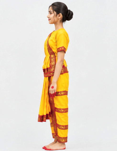 Yellow & Red Bharatanatyam Saree Indian Classical Dance Costume for Girls | Kids & Adult Fancy Dress Costume