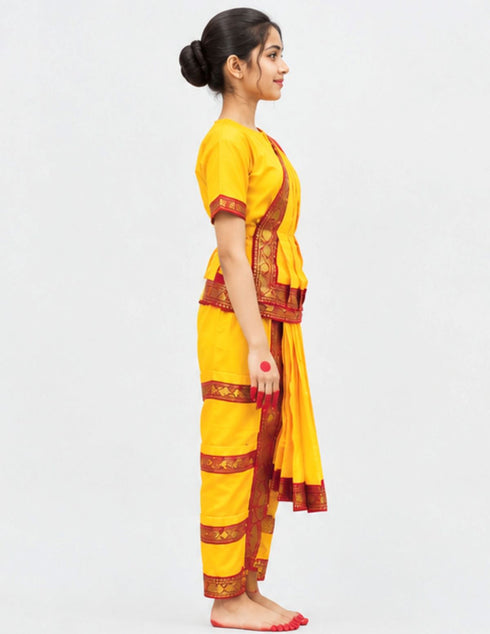 Yellow & Red Bharatanatyam Saree Indian Classical Dance Costume for Girls | Kids & Adult Fancy Dress Costume