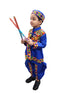 Blue Gujarati Kedia with Dhoti & Turban Cap With A Pair of Dandiya Sticks – Traditional Outfit with State Artwork & Gota Work for Navratri & Festivals | Gujarat Fancy Dress Costume For Kids & Adults