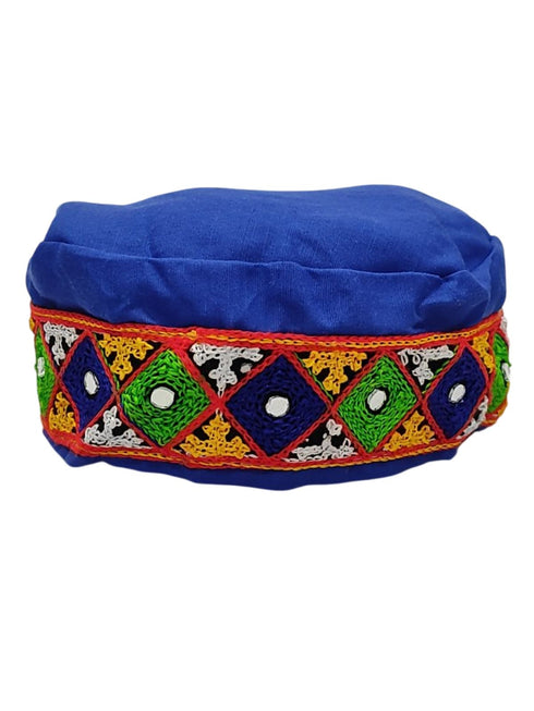 Blue Gujarati Kedia with Dhoti & Turban Cap With A Pair of Dandiya Sticks – Traditional Outfit with State Artwork & Gota Work for Navratri & Festivals | Gujarat Fancy Dress Costume For Kids & Adults