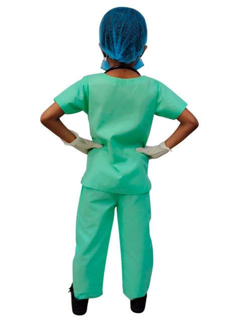 BookMyCostume Doctor Surgeon Professional Costume with Stethoscope – Complete Medical Uniform Set with Surgical Mask, Cap, Syringe & Gloves for Kids | Perfect for Role Play & Fancy Dress