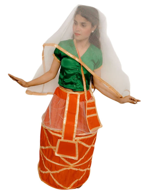 BookMyCostume Manipuri Traditional Dress for Girls | Manipuri Dress for Kids Girls | North East Indian Dance & Fancy Dress Costume | Cultural Outfit for Theme Parties, School Functions & Competitions