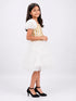 White & Golden Sequin Western Dance Costume for Girls | Stylish Top with Frill Sleeves & White Fluffy Skirt | Party Wear & Western Dance Costume for Kids