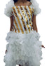 BookMyCostume White & Golden Sequin Western Dance Costume for Girls | Stylish Top with Frill Sleeves & White Fluffy Skirt | Party Wear & Western Dance Costume for Kids