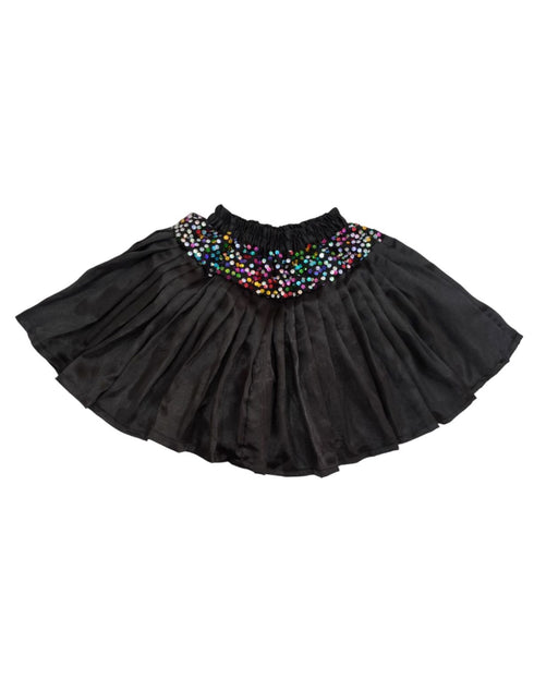 BookMyCostume Black Multicolor Sequin Western Dance Costume for Girls | Sleeveless Elasticated Straps & Back Top with Wide Flared Skirt Set | Fancy Dress Costume for Kids