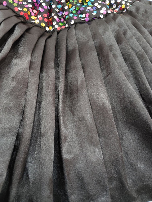 BookMyCostume Black Multicolor Sequin Western Dance Costume for Girls | Sleeveless Elasticated Straps & Back Top with Wide Flared Skirt Set | Fancy Dress Costume for Kids