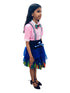 BookMyCostume Girls Skirt and Shirt Set | Collared Top with Bow & Denim Net Flared Skirt | Formal & Casual Wear for Kids | Multicolor Striped Dress Set