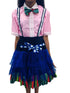 BookMyCostume Girls Skirt and Shirt Set | Collared Top with Bow & Denim Net Flared Skirt | Formal & Casual Wear for Kids | Multicolor Striped Dress Set