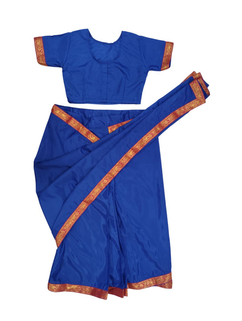 BookMyCostume Teacher Costume for Kids Girls | Dark Blue Ready-to-Wear Saree with Blouse |Mythology Dress for Kids Girls | Community Helper Dress| Role Play Outfit for Girls