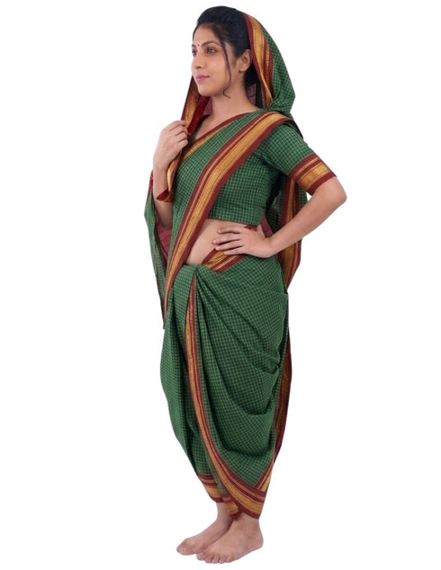 Traditional Marathi Dress for Girls | Dark Green Nauvari Saree for Kids with Blouse | Fisherwoman Costume for Kids | Indian Cultural State Dress