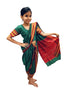 BookMyCostume Traditional Marathi Dress for Girls | Dark Green Nauvari Saree for Kids with Blouse | Fisherwoman Costume for Kids | Indian Cultural State Dress