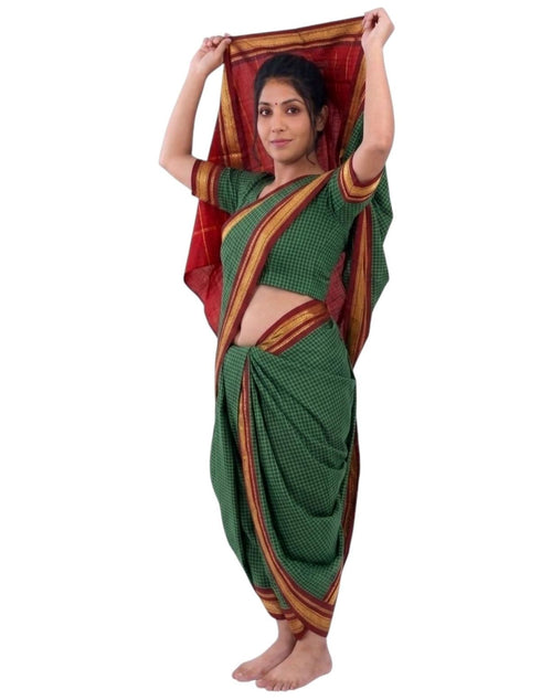 Traditional Marathi Dress for Girls | Dark Green Nauvari Saree for Kids with Blouse | Fisherwoman Costume for Kids | Indian Cultural State Dress